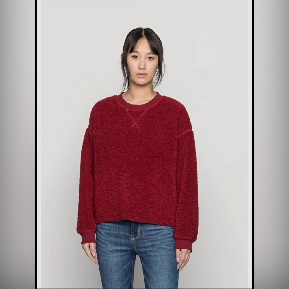 American Eagle Red Sherpa Sweater